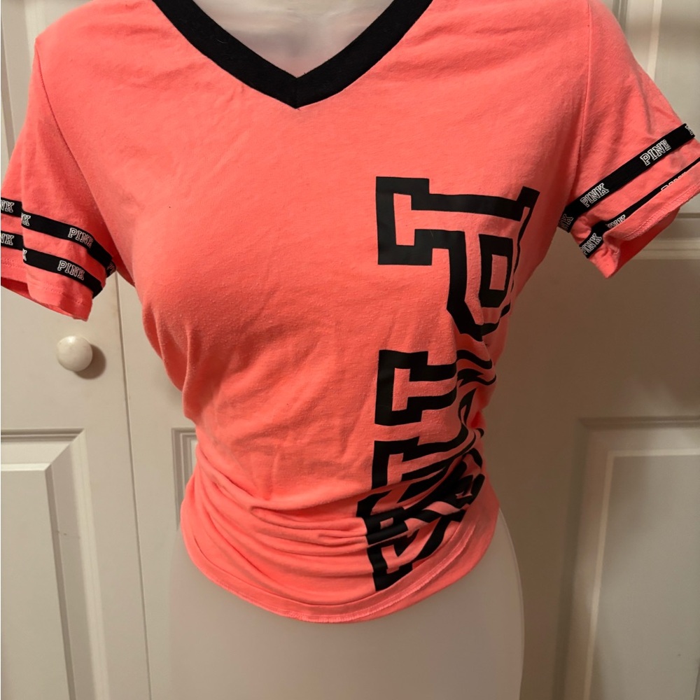 PINK Victoria's Secret Fitted Graphic Neon Pink Tee